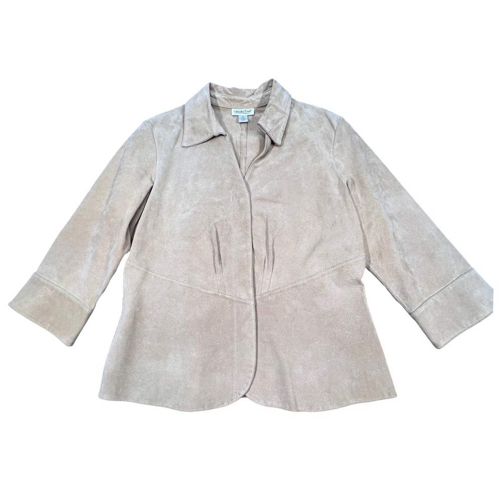 Coldwater Creek Tan Suede Leather Blazer Jacket Womens Size Small
